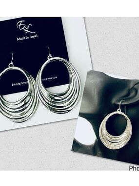 NWT E&L Made in Israel gorgeous sterling silver electroform Dangle Orbit earring